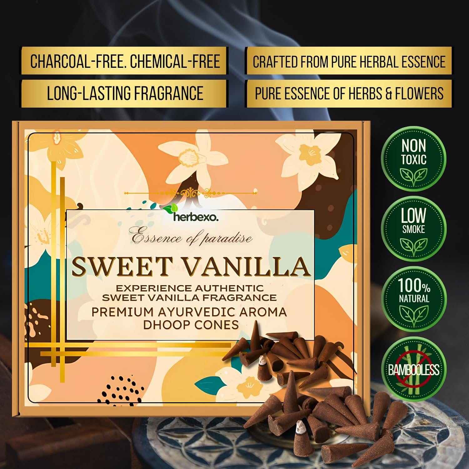 Sweet Vanilla Aroma Dhoop Cones - Natural Warm Fragrance for a Comforting Aroma (Vanilla)