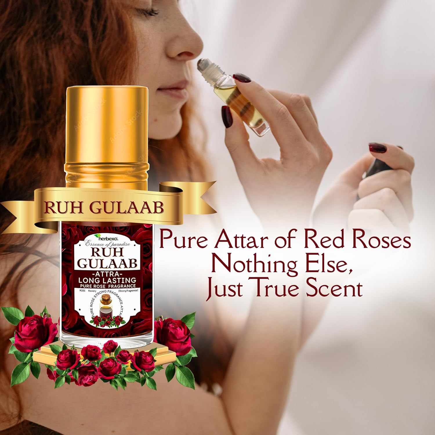 Ruh Gulaab Attar 6ml | Pure Red Rose Ittar | Long Lasting Natural Rose Perfume Oil | Alcohol-Free | Roll-On