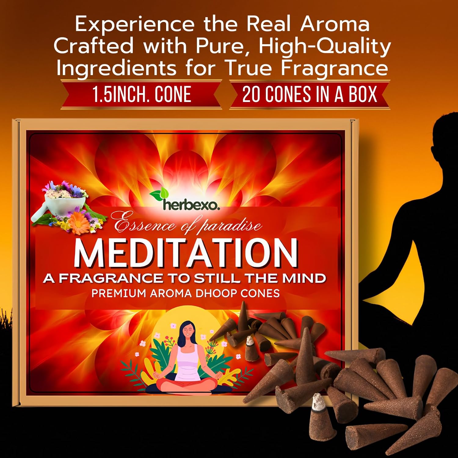 Calming Meditation Incense Dhoop Cones - Herbal Aroma for Focus & Stress Relief - Herbal Dhoop Cones Pack (Meditation)