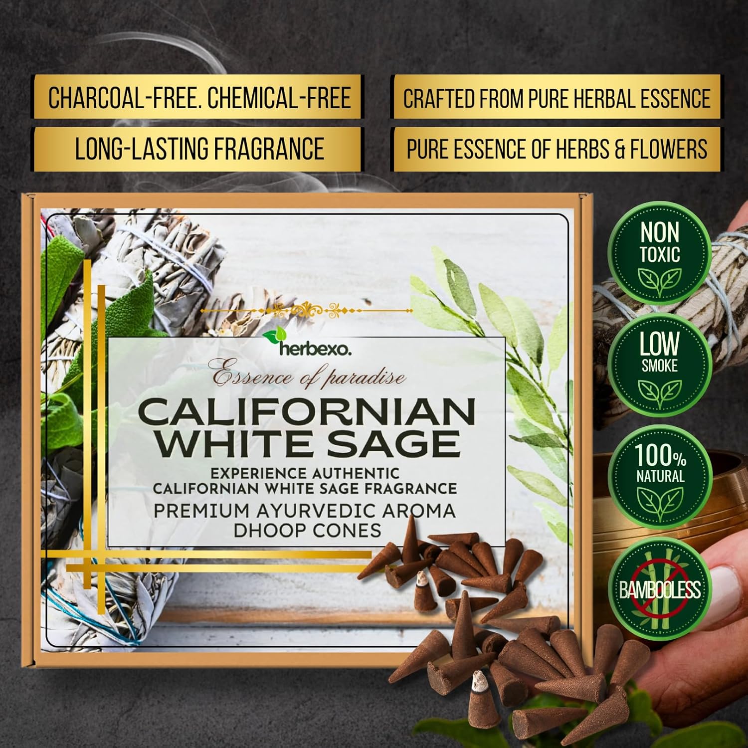 Californian White Sage Aroma Dhoop Cones - Natural Aroma for Cleansing and Purification (White Sage)