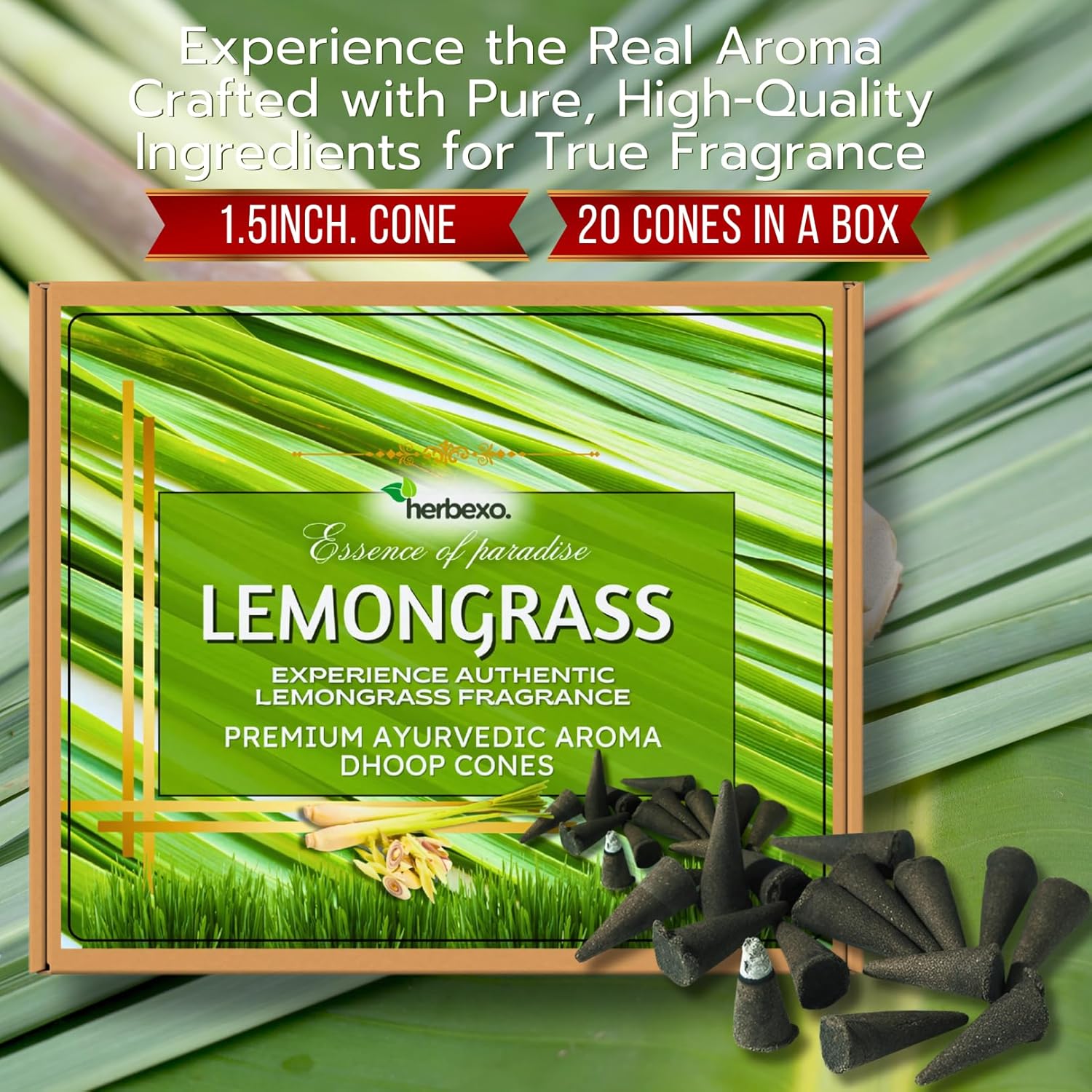 Lemongrass Herbal Dhoop Cones – Natural Refreshing Incense for Meditation, Relaxation & Pooja – Fresh Lemongrass Aroma (Lemongrass)