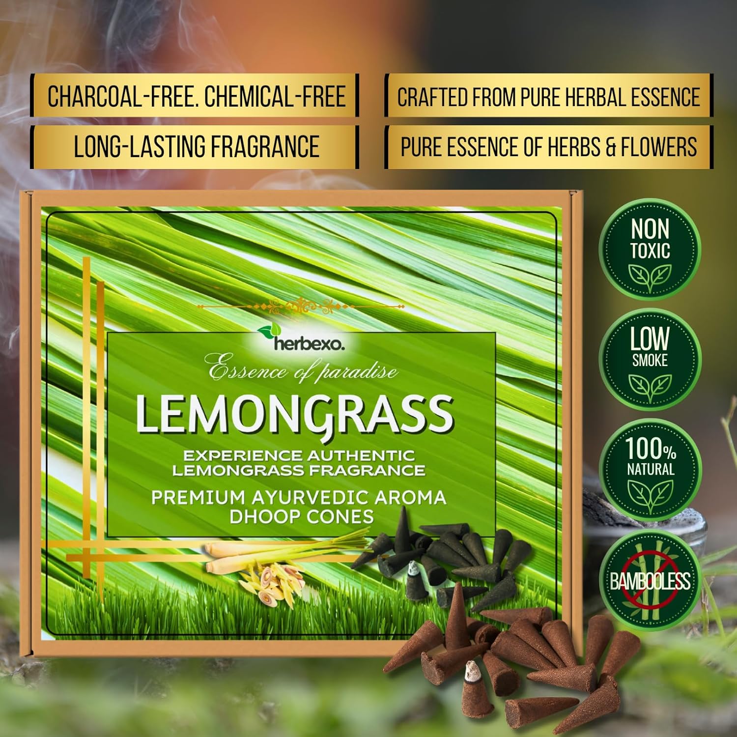 Lemongrass Herbal Dhoop Cones – Natural Refreshing Incense for Meditation, Relaxation & Pooja – Fresh Lemongrass Aroma (Lemongrass)