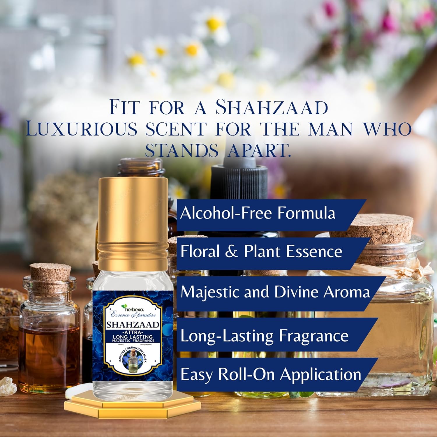Shahzaad Attar Perfume for Men – Royal Blend of Woody, Spicy & Floral Notes – Alcohol-Free, 100% Natural, Long Lasting Roll-On Attar – 6ml
