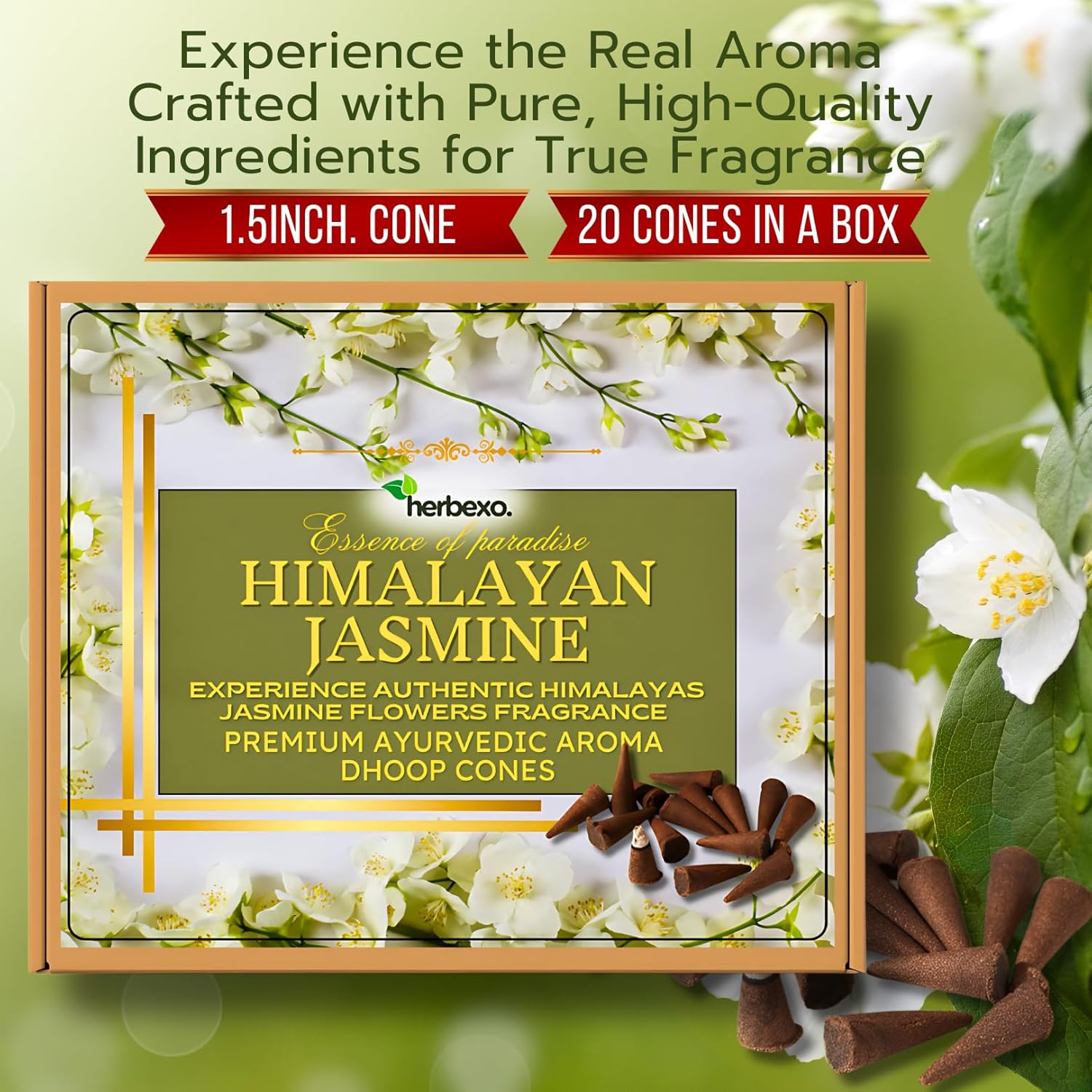 Pure Himalayan Jasmine Aroma Dhoop Cones - Natural Flower Fragrance for Serene Atmosphere (Jasmine)