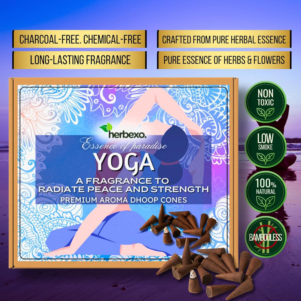 Yoga Herbal Dhoop Cones for Inner Balance & Calm – Natural Fragrance of Herbs & Flowers – Low Smoke, Charcoal-Free Herbal Dhoop Cones for Yoga, Meditation & Daily Pooja (Yoga)