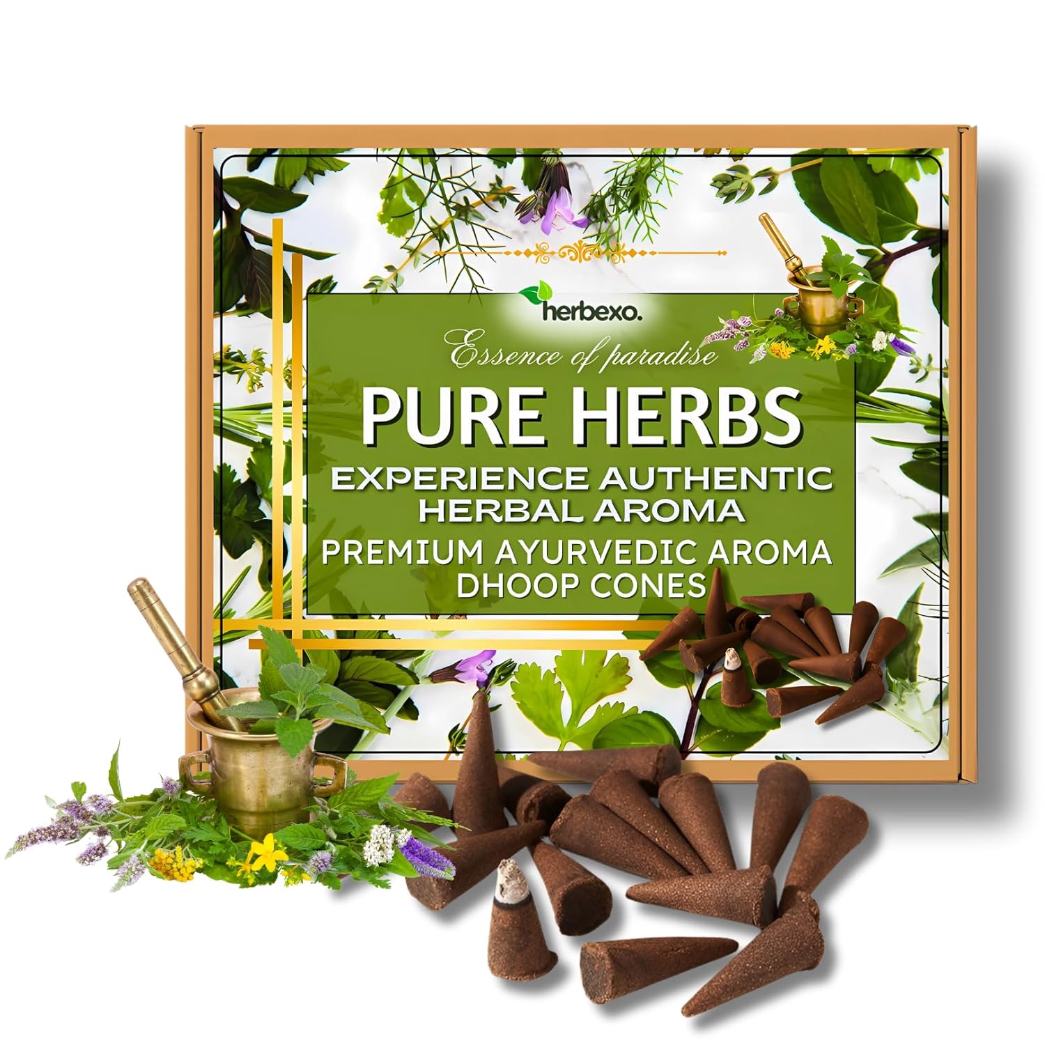 Pure Herbs Aroma Dhoop Cones - Natural Herbal Fragrance of Selected Herbs, Woods & Flowers (Pure Herbs)