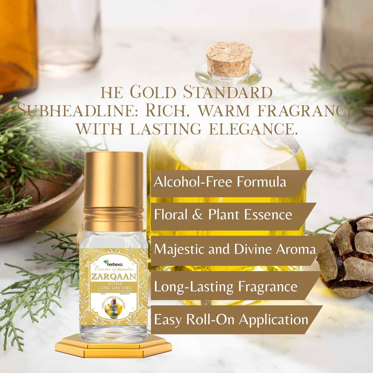 Zarqaan Attar for Men – Long Lasting Pure Attar Perfume – 100% Natural, Alcohol-Free, Exotic Oriental Woody Musk Fragrance – Roll On Bottle – 6ml