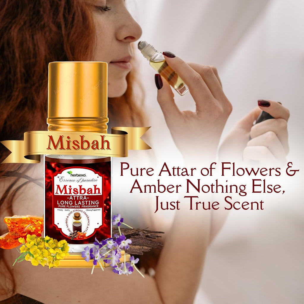 Misbah Attar | Spiritual & Pure Long Lasting Ittar | Subtle Floral Woody Fragrance | Alcohol-Free Natural Perfume Oil | 6ml