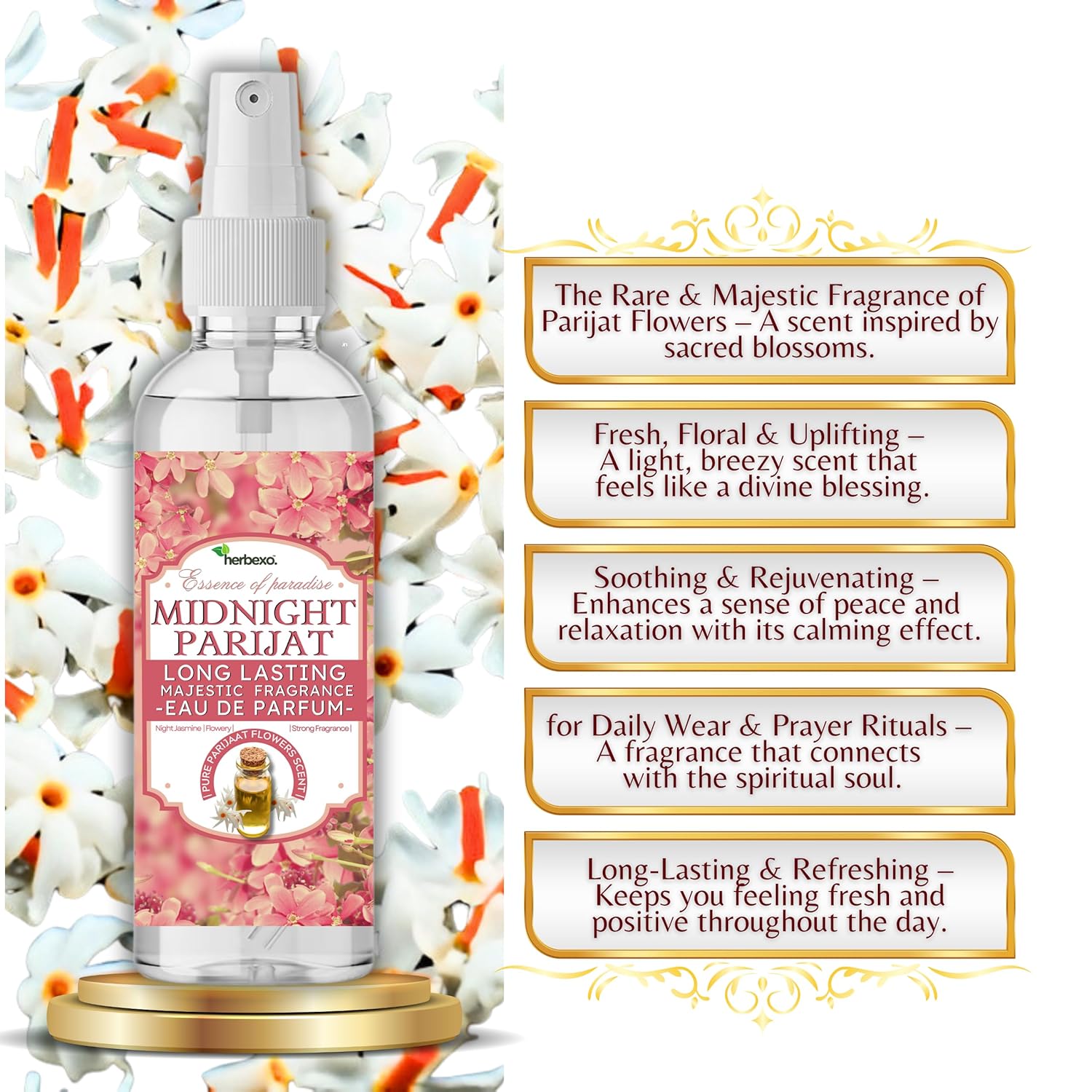 Midnight Parijat Eau de Parfum | Deep Night-Blooming Jasmine EDP | Long Lasting Floral Perfume Spray