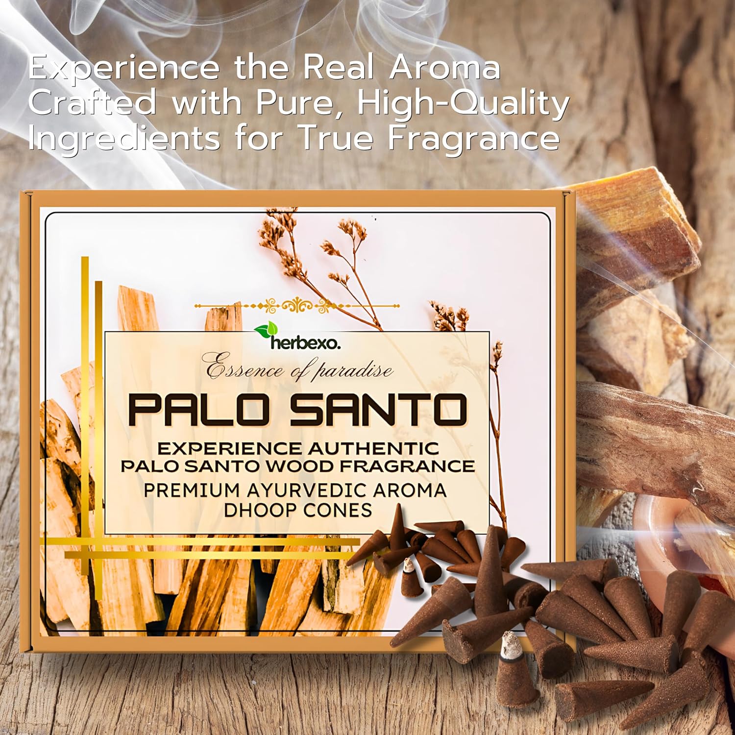Palo Santo Aroma Premium Dhoop Cones - Natural Holy Wood Aroma for Clearing Negativity (Palo Santo)