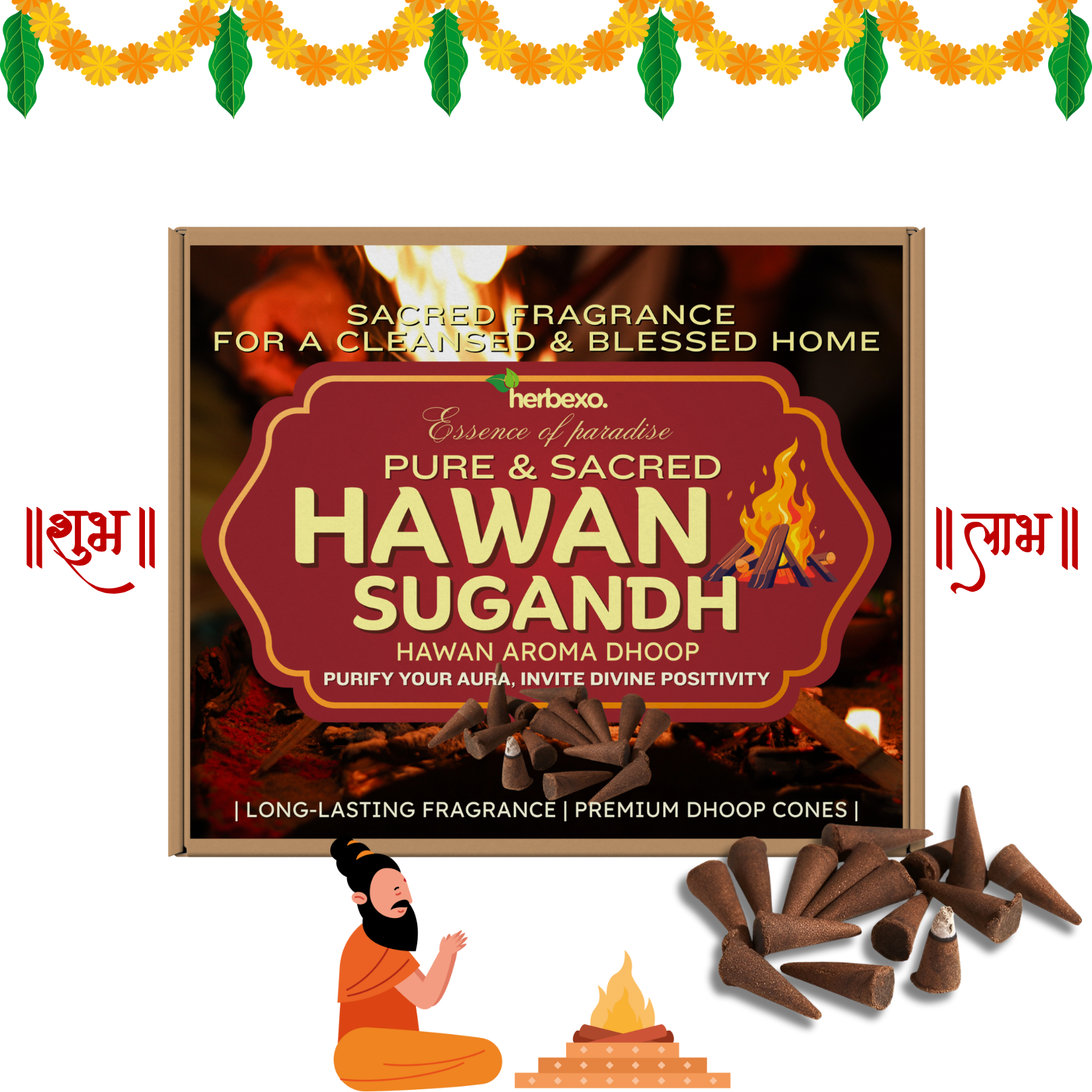 Hawan Sugandh Dhoop Cones (Pack of 2) Made with Havan Samagri Fragrances | Pure & Sacred Havan Dhup for Pooja, Meditation, Aura Cleansing & Positivity