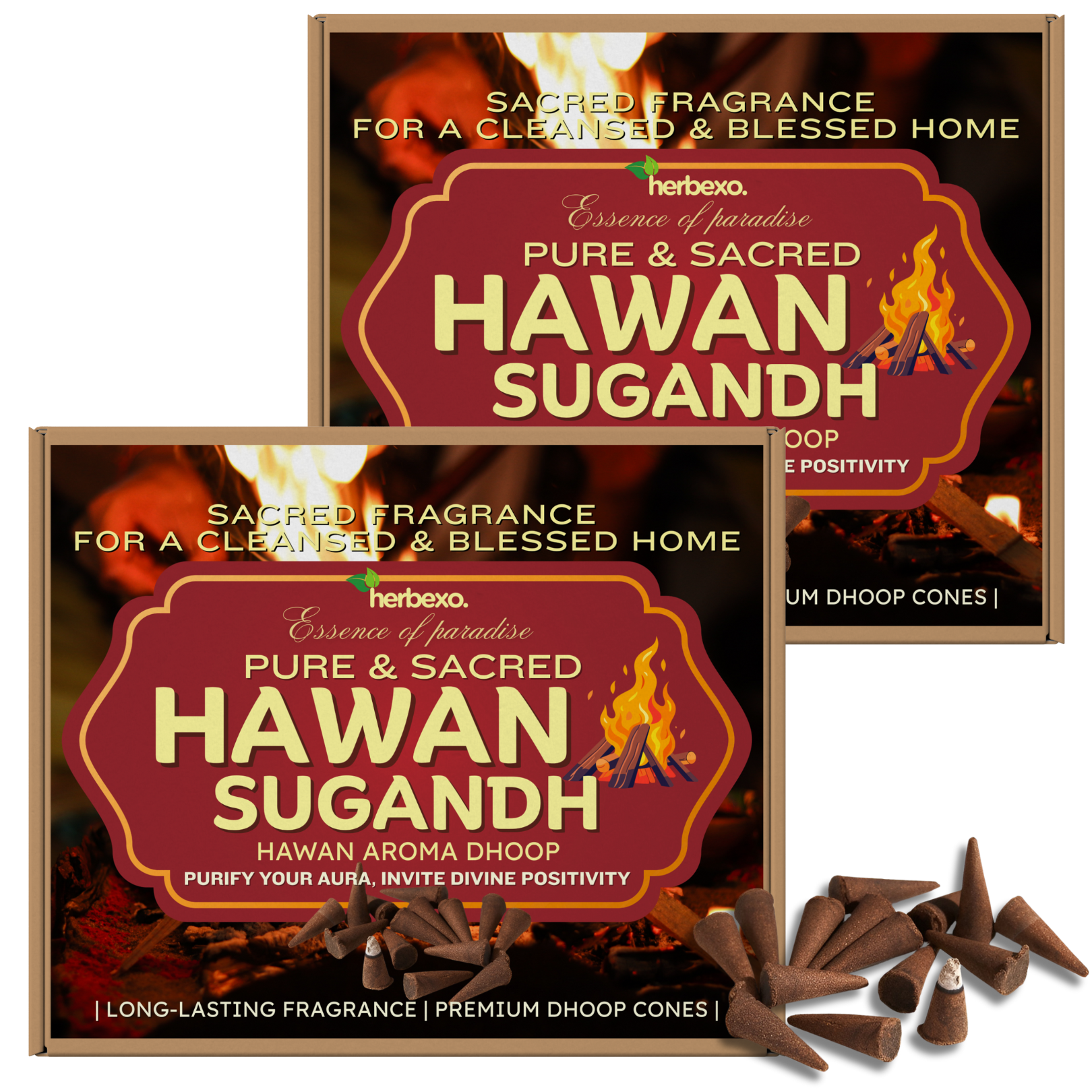 Hawan Sugandh Dhoop Cones (Pack of 2) Made with Havan Samagri Fragrances | Pure & Sacred Havan Dhup for Pooja, Meditation, Aura Cleansing & Positivity